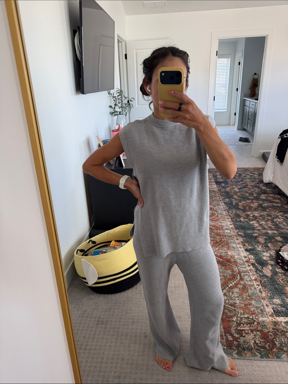 Sleeveless Wide-Leg Knit Jumpsuit in Light Gray